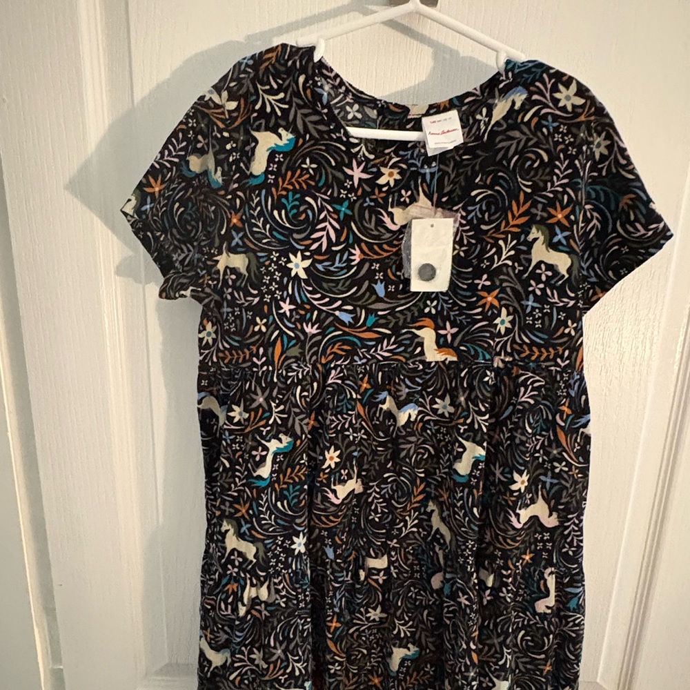 Short sleeve, textured dress with unicorns on it